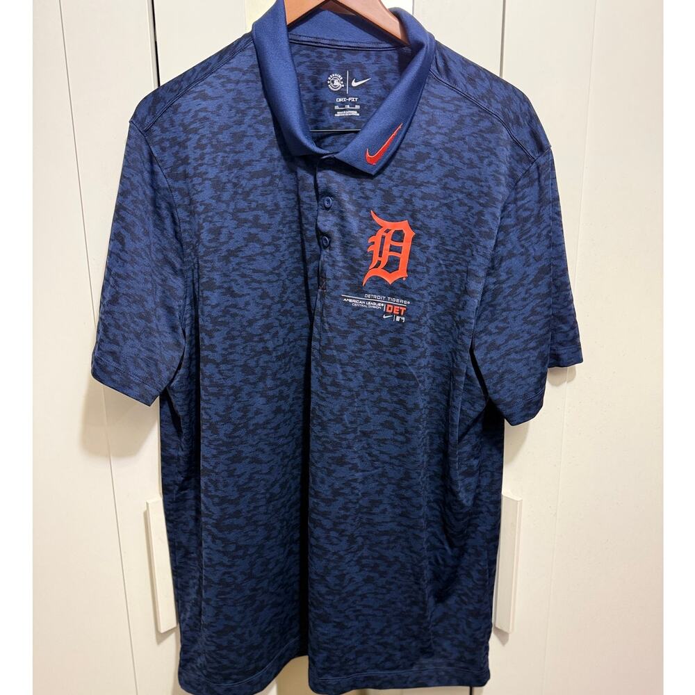 Nike Dri-Fit Detroit Tigers MLB Polo Shirt Men’s XXL Blue Orange Logo - Picture 3 of 11
